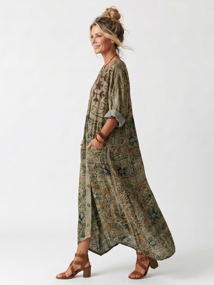 Aleta | Robe midi oversize boutonnée à poches