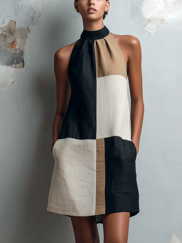 SABRINA | Mini-robe chic dos nu à blocs de couleurs