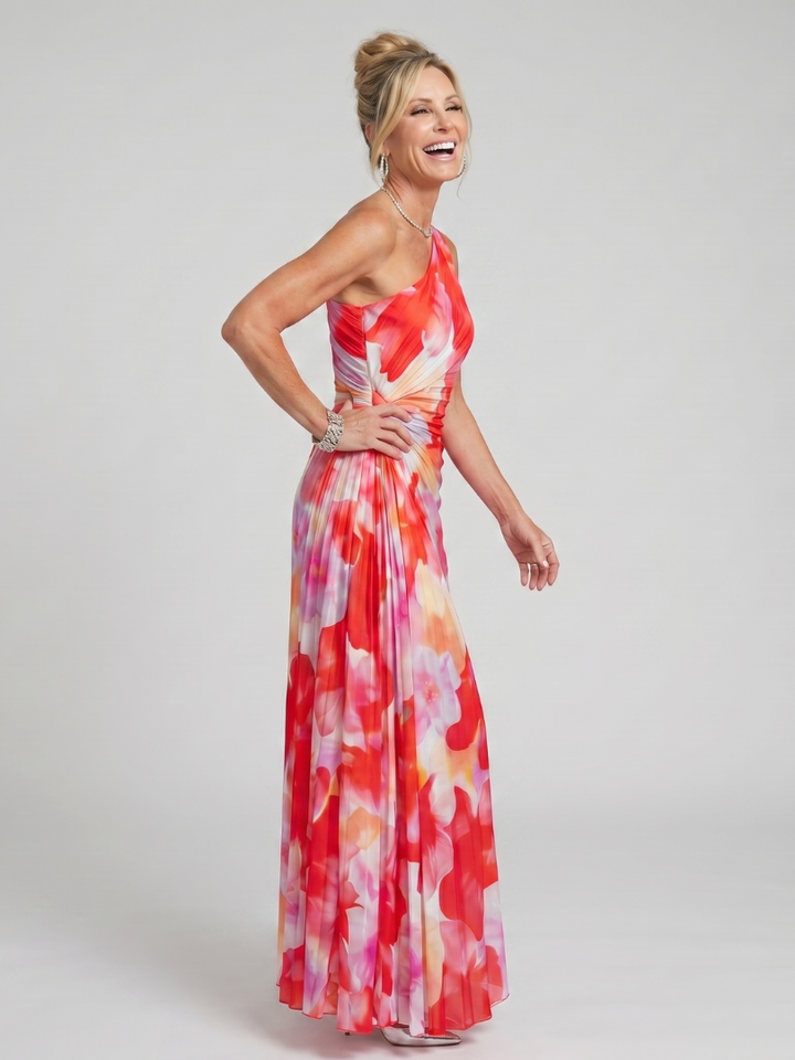 Taya™ Robe midi asymétrique à bustier plissé