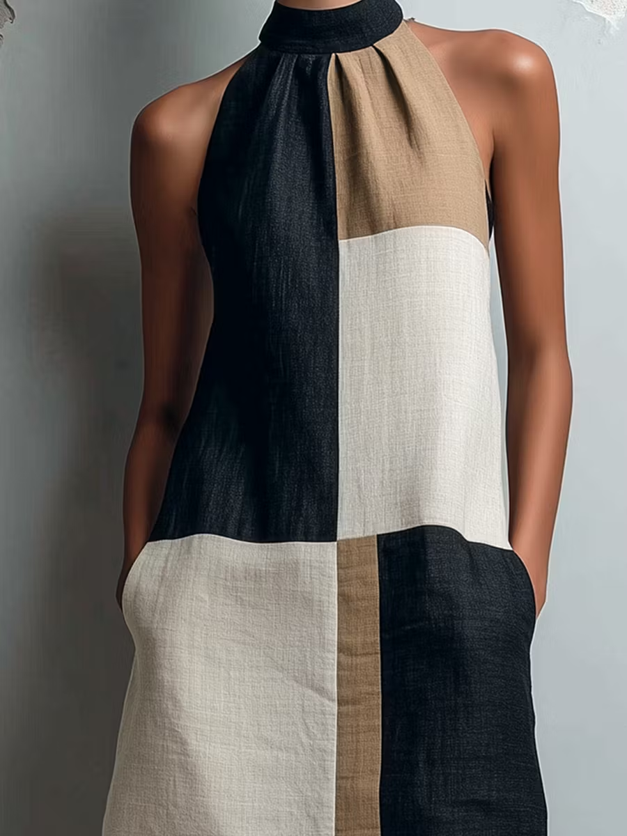 SABRINA | Mini-robe chic dos nu à blocs de couleurs