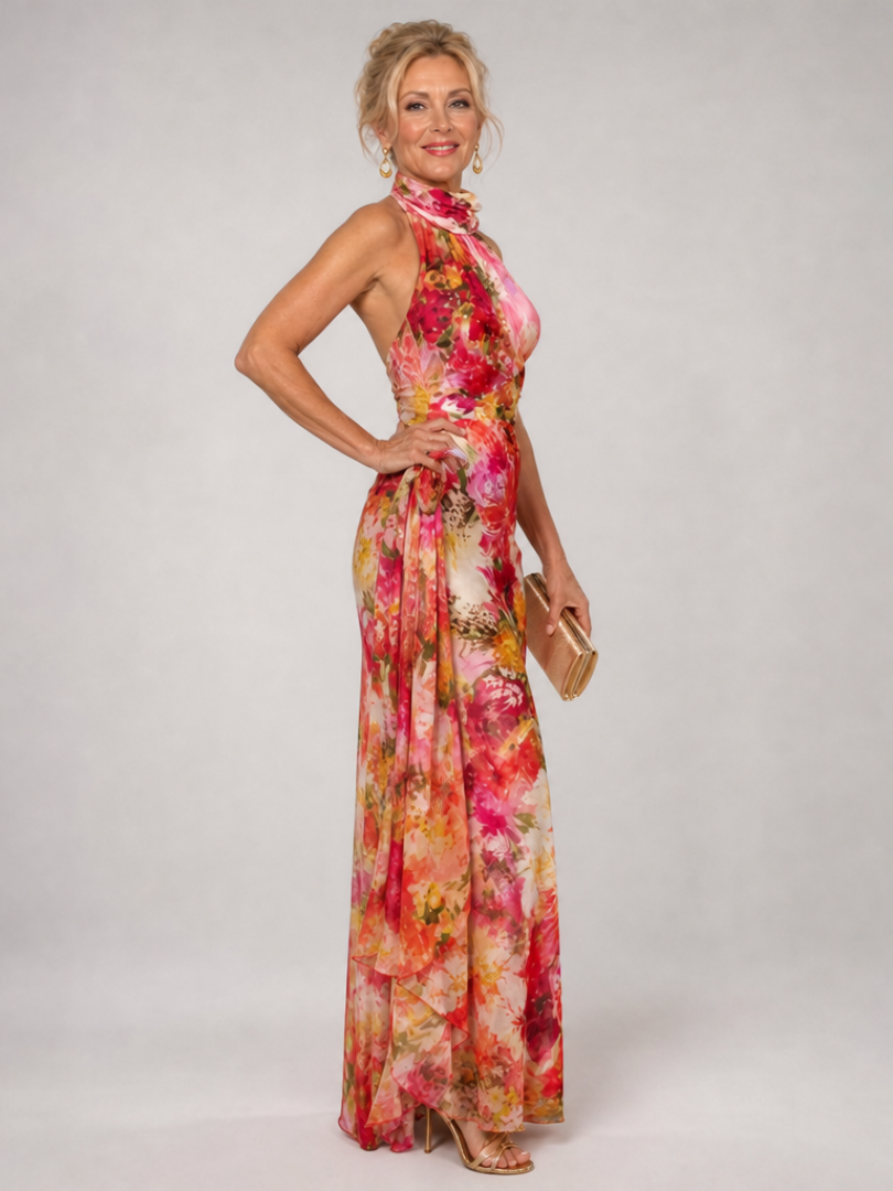 Elisabetta™ Robe longue fleurie à encolure dos-nu