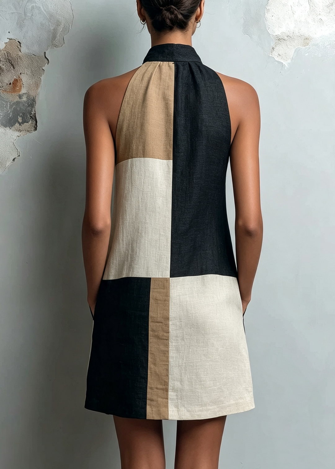 SABRINA | Mini-robe chic dos nu à blocs de couleurs