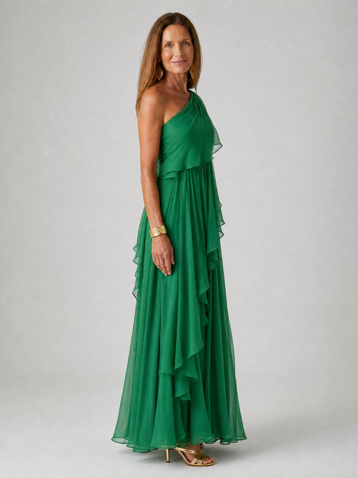 Émeraude™ | Maxi Robe Verte à Épaule Unique