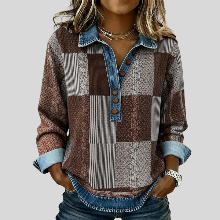 Sylvie | Pull Patchwork Effet Denim