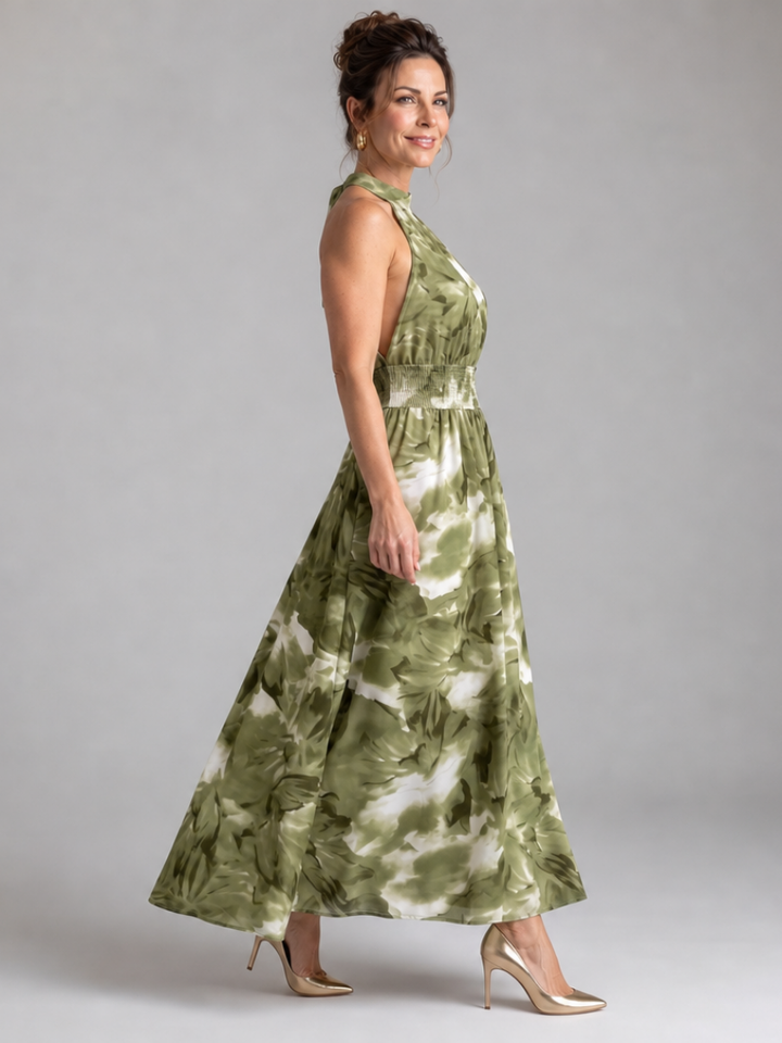 Olivia™ Robe midi à taille froncée et imprimé abstrait