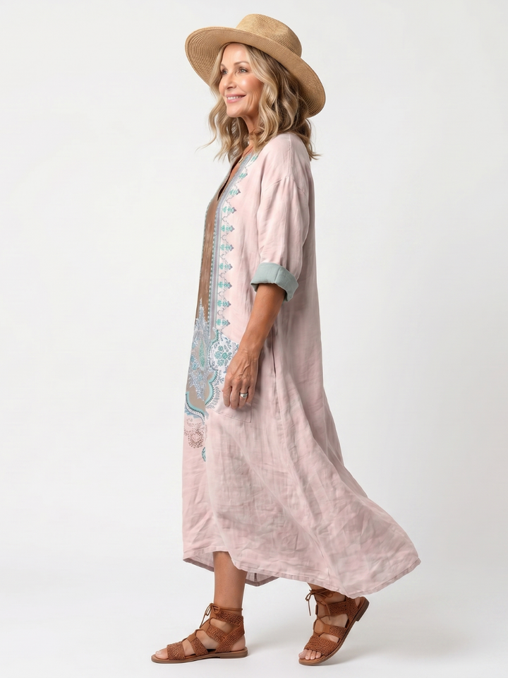 Kenza | Robe midi décontractée à poches et panneaux designer