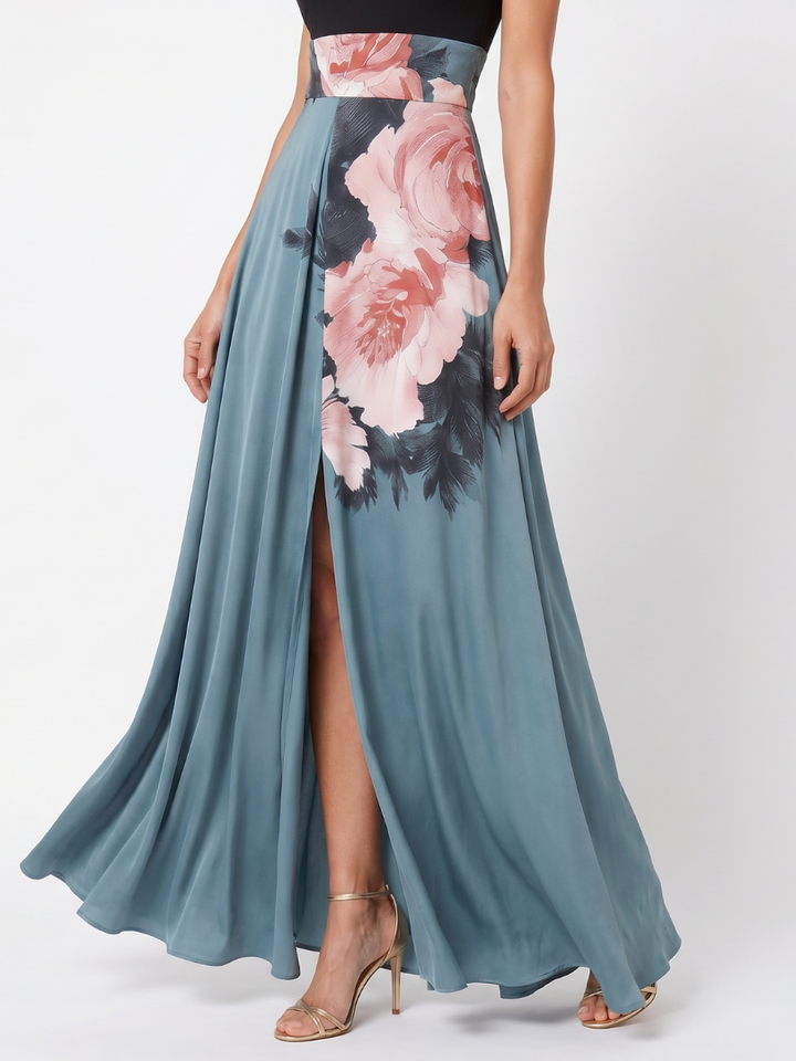 Olympas™ Robe longue à bustier dos-nu et jupe fleurie