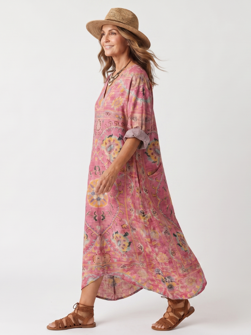 Tilda | Robe midi décontractée à poches et imprimé abstrait