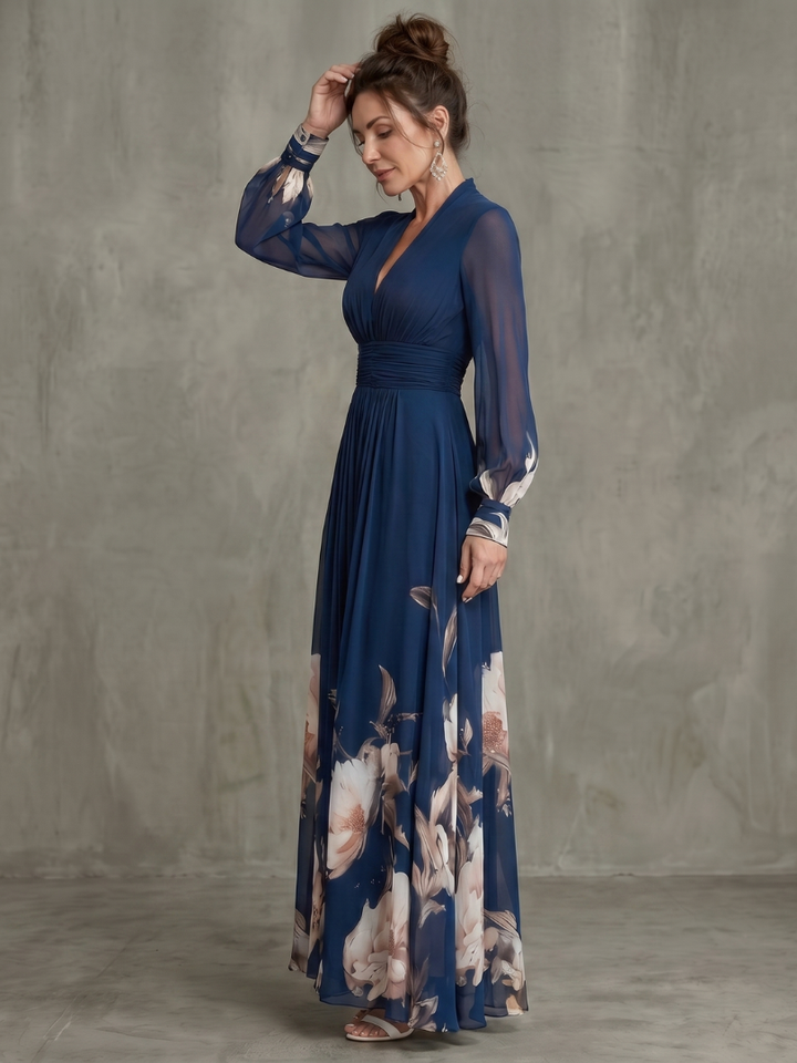 Ziva | Maxi Robe Plissée Manches Transparentes