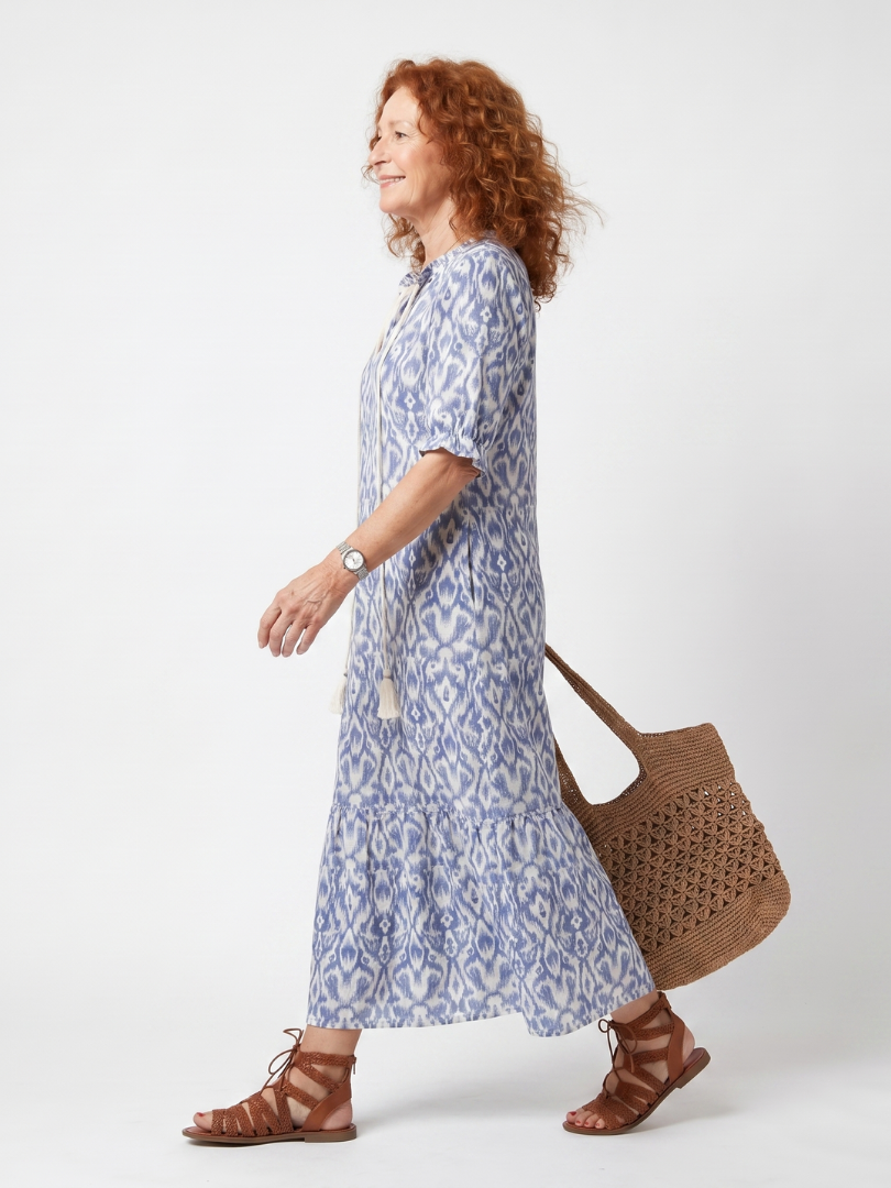 Ottoline | Robe midi imprimée à col noué à pompons