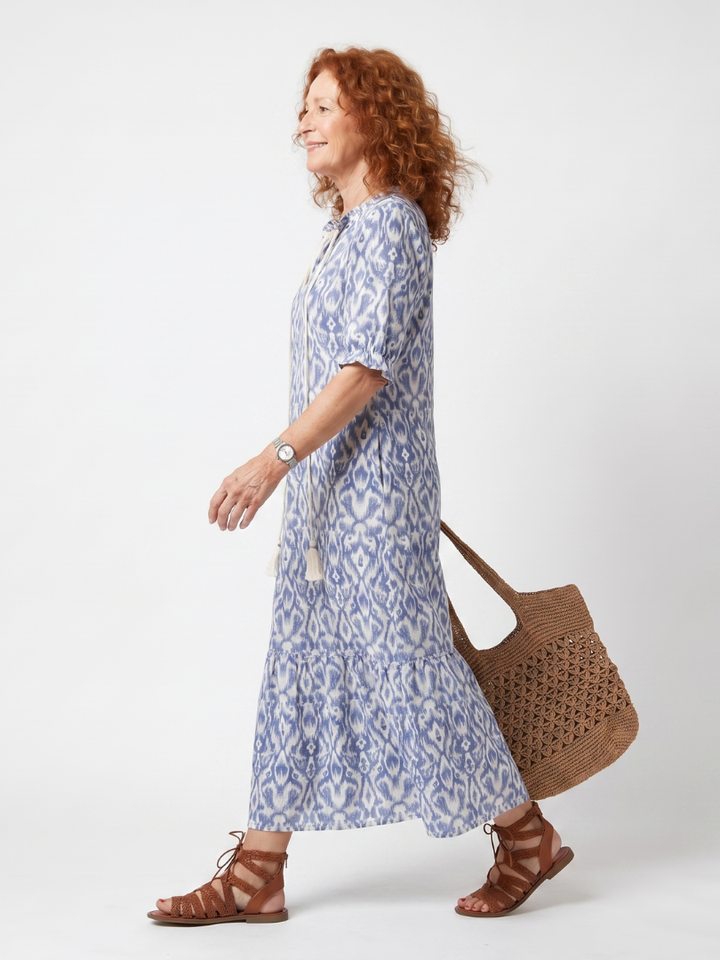 Ottoline | Robe midi imprimée à col noué à pompons