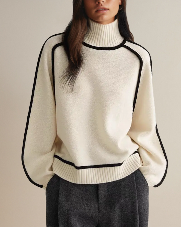 Aveline | Pull Col Roulé Bordé Contrasté