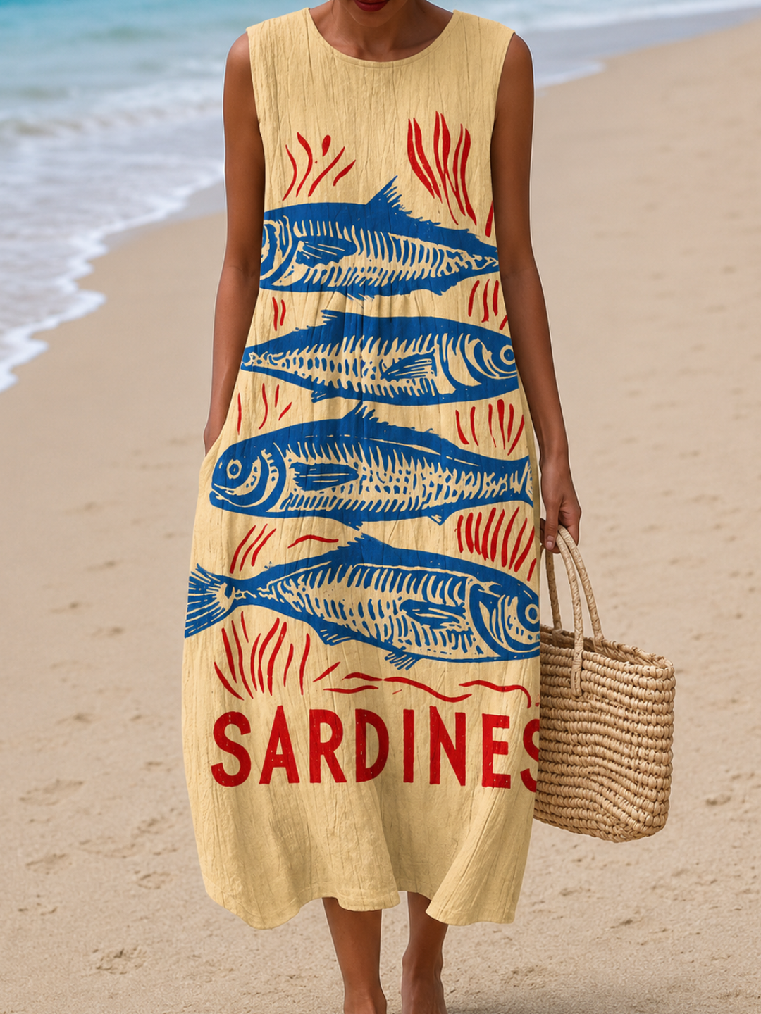 Katherine - Robe midi coupe décontractée sans manches pour femme