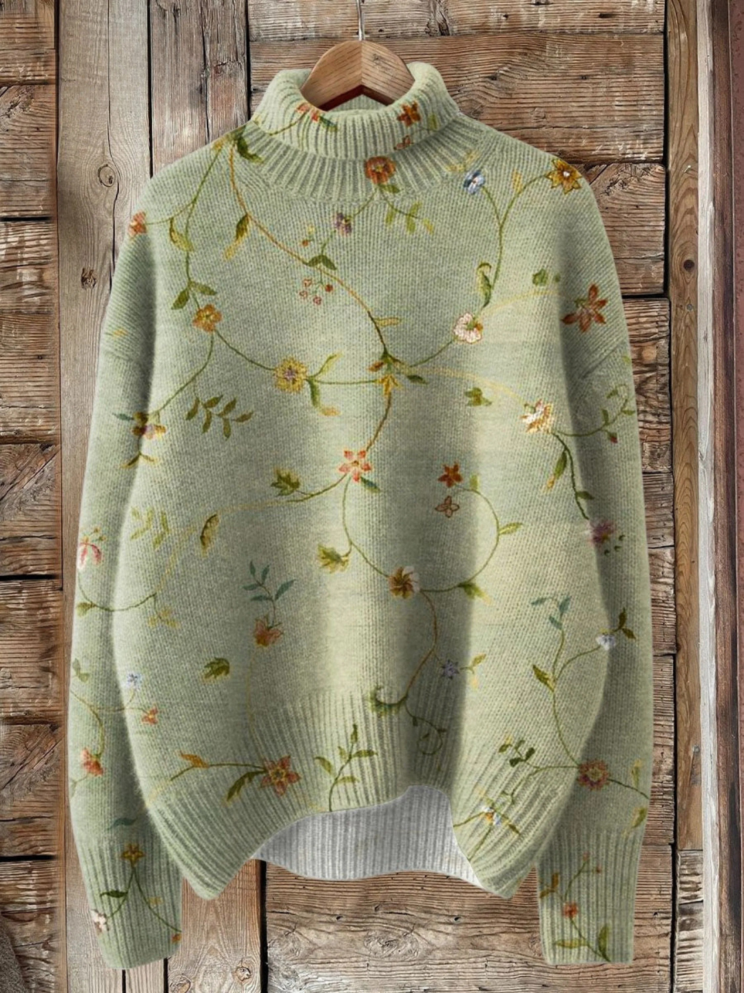 Edith | Pull à col roulé orné de lianes florales