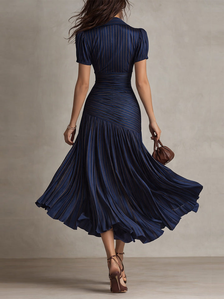 Adriana - Robe midi en satin à rayures rétro
