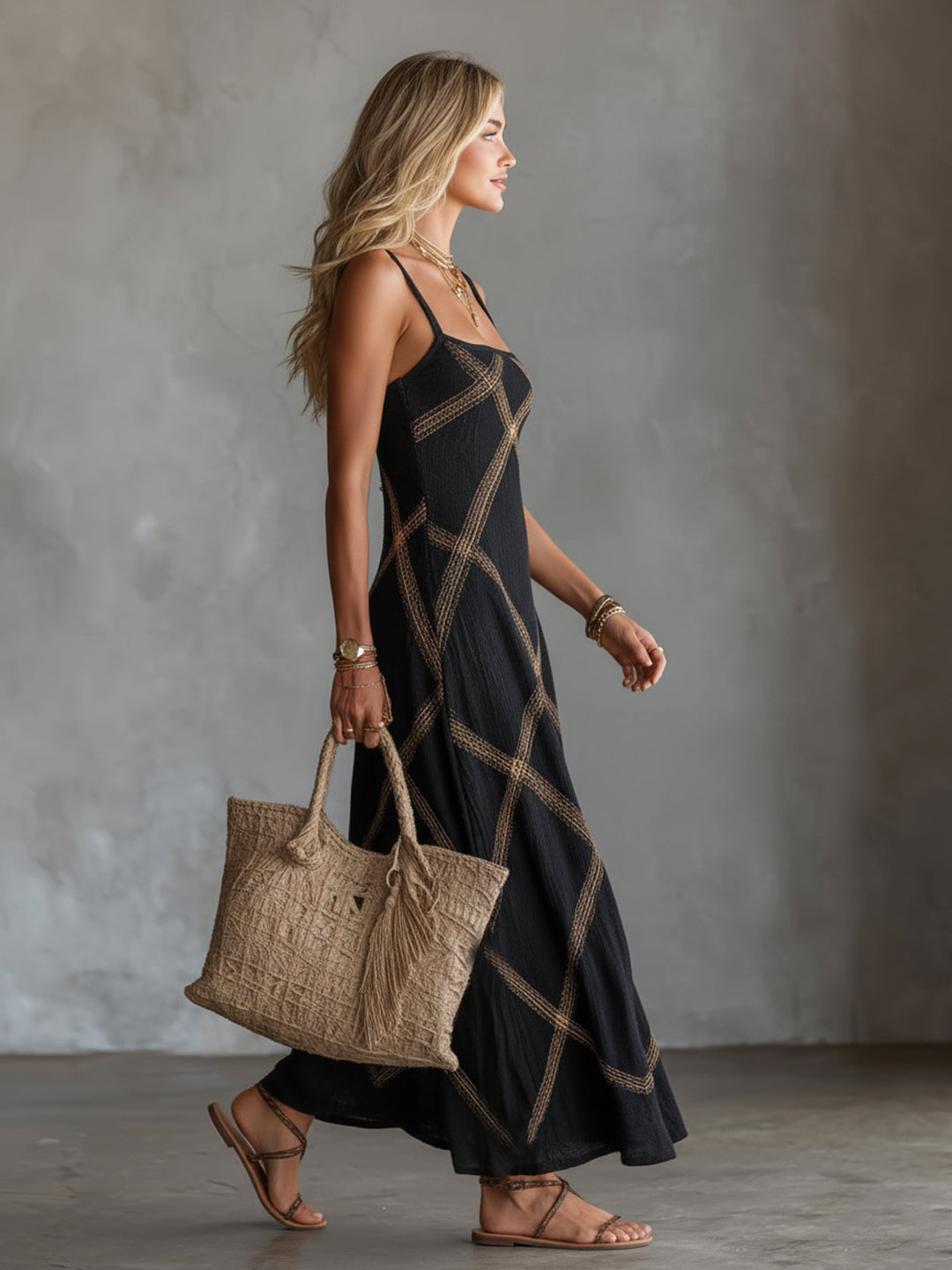 Wilhelmine | Robe Géométrique Noir Chameau