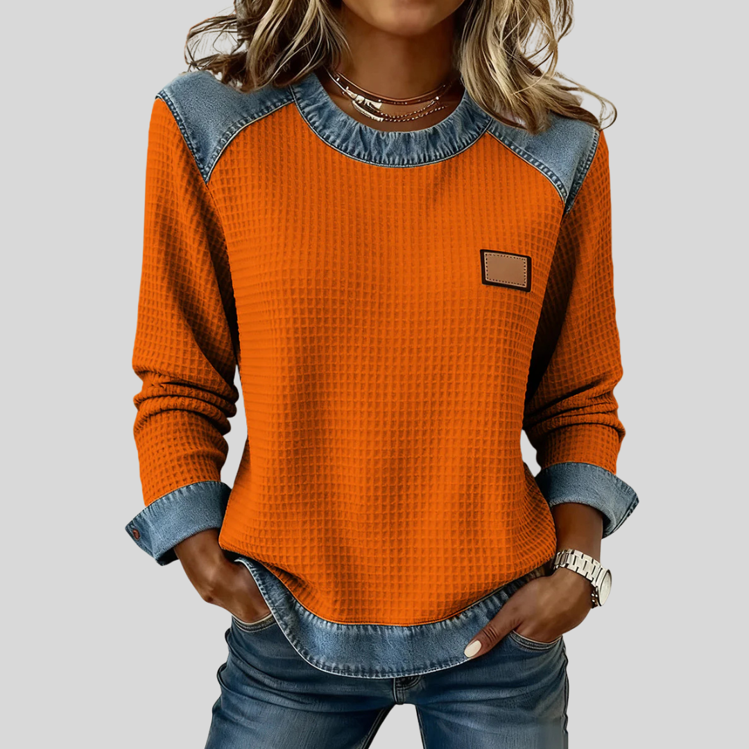 Amélie | Sweat Gaufré Effet Denim