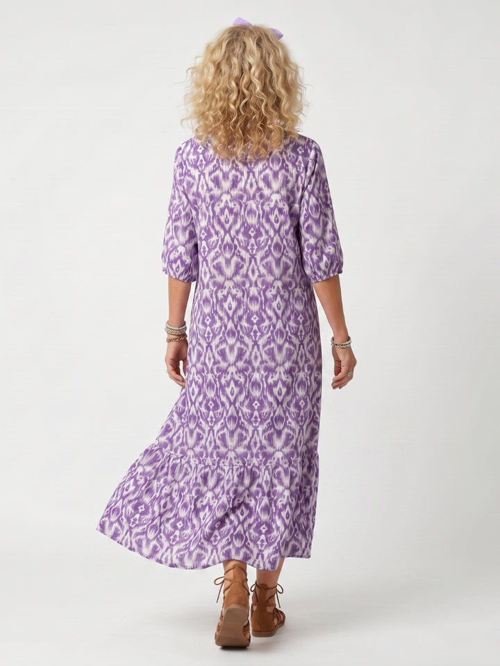 Penelope | Robe midi imprimée à nouer à pompons