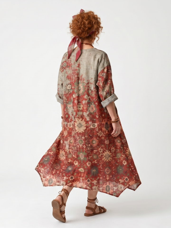 Saffron | Robe midi décontractée à poches et motifs mixtes