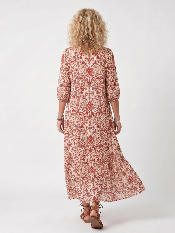 Noelle | Robe midi à imprimé orné et liens à pompons