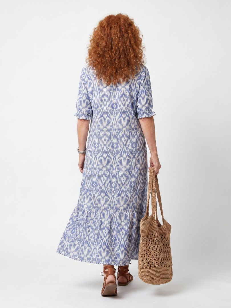 Ottoline | Robe midi imprimée à col noué à pompons