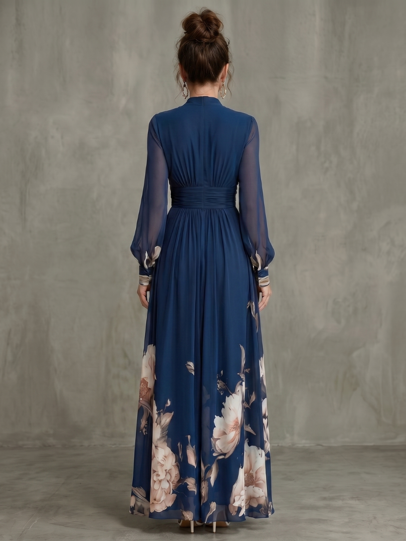 Ziva | Maxi Robe Plissée Manches Transparentes