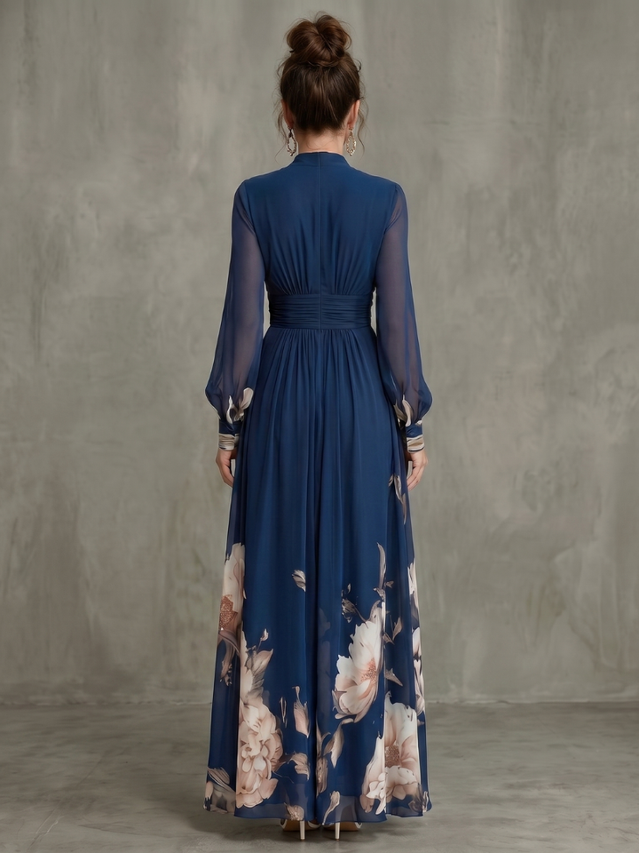 Ziva | Maxi Robe Plissée Manches Transparentes
