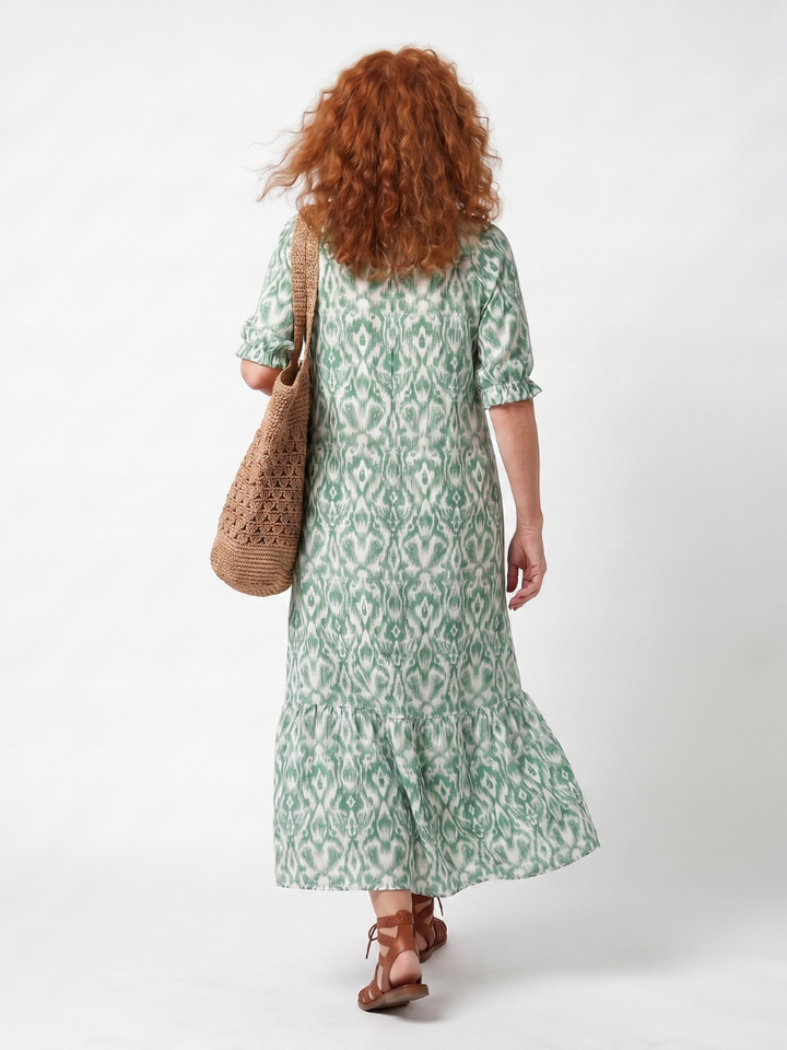 Ilara | Robe midi à col V, motif et pompons