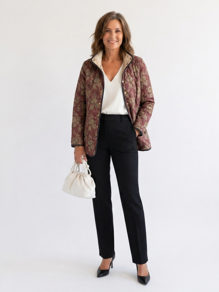 Sophie | Veste Matelassée Damas Prune