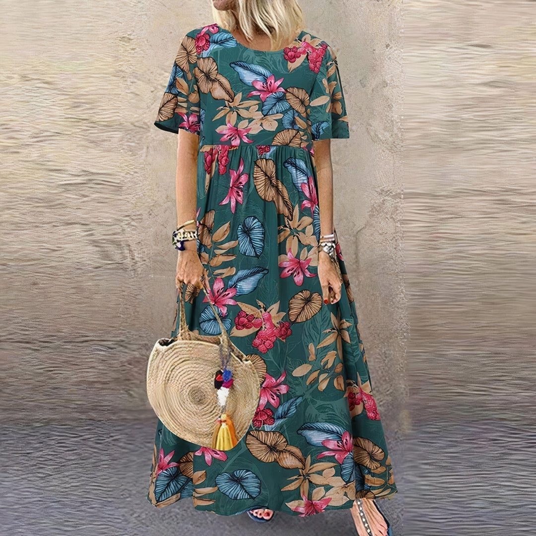 Lovi | Élégante robe midi fleurie à manches volantées