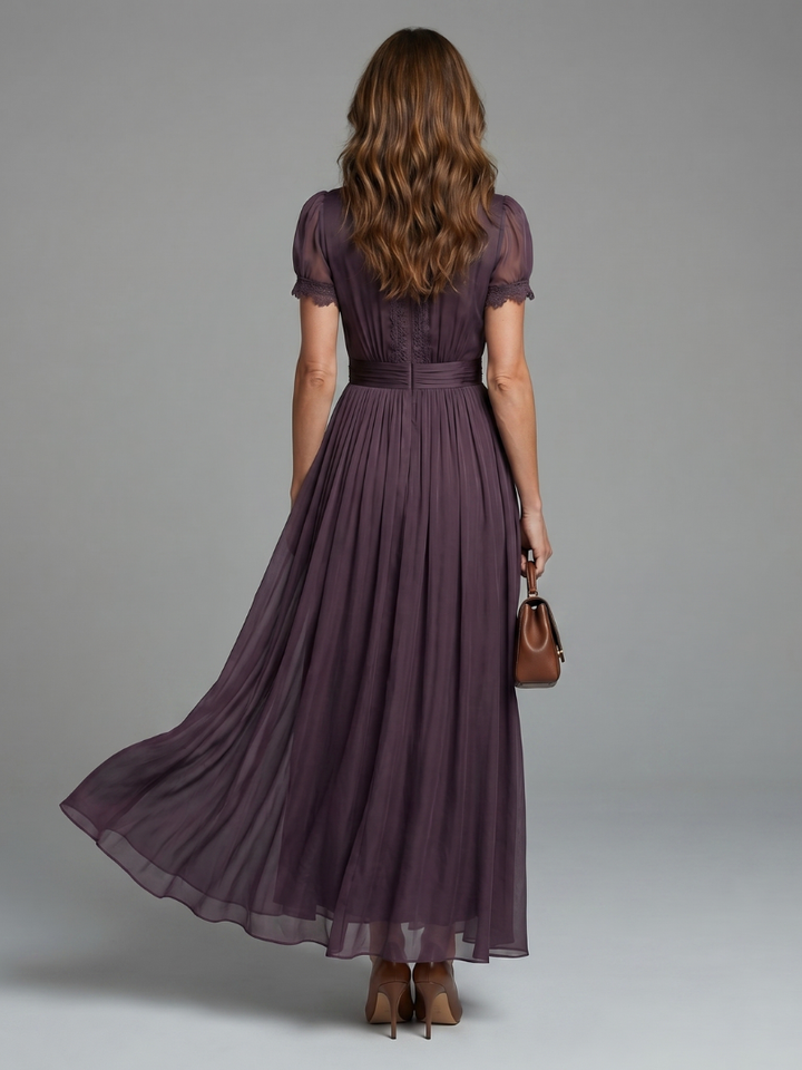 Elia | Maxi Robe Taille Froncée Découpe Goutte d’Eau