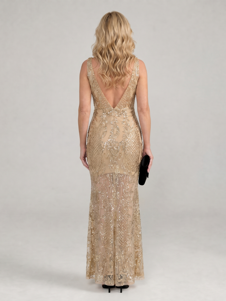 Sirea™ Robe midi sans manches à sequins et empiècements transparents