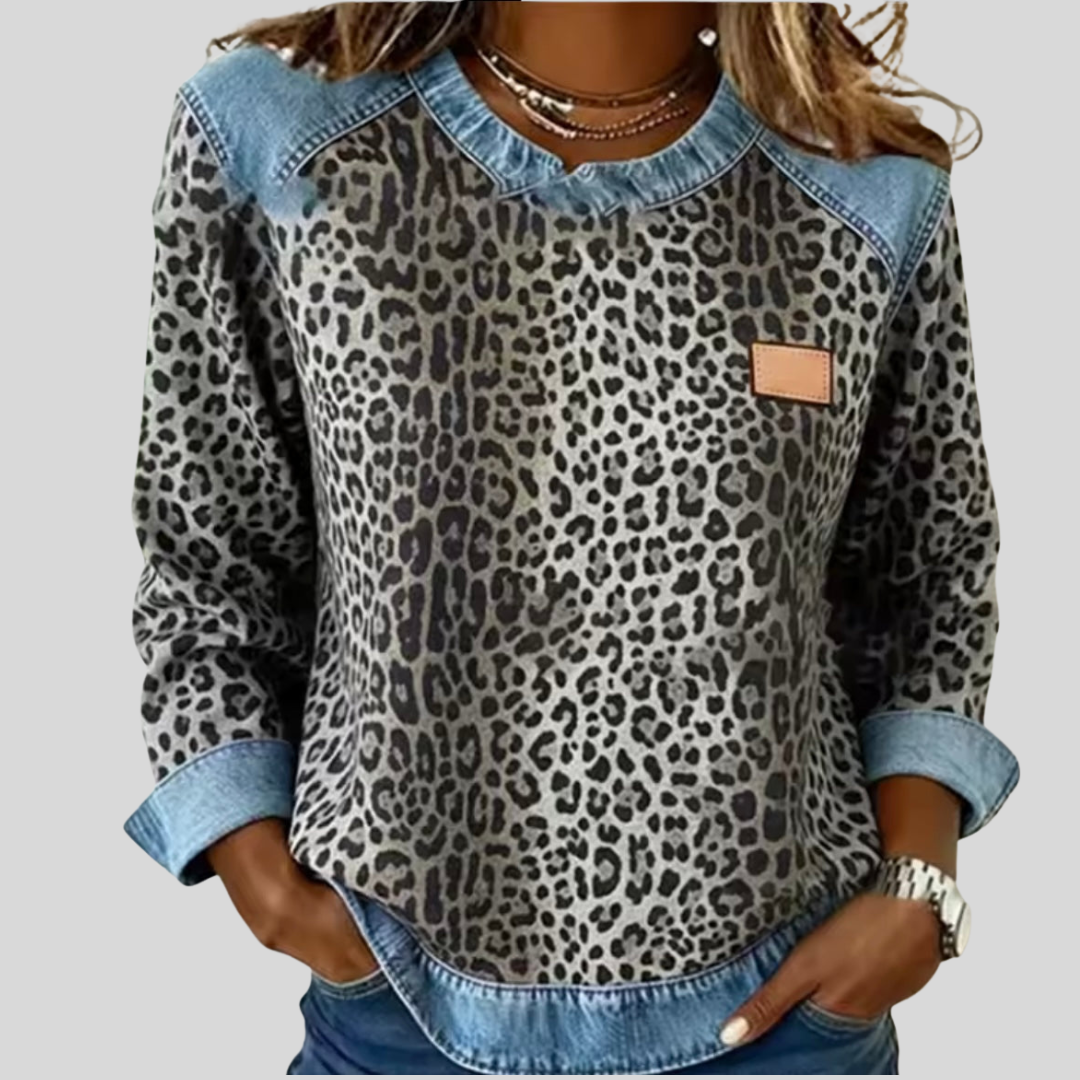 Marie | Sweat Léopard Effet Denim