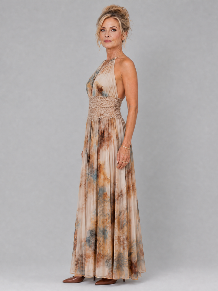Elavenue™ Robe longue à encolure dos-nu et taille en dentelle