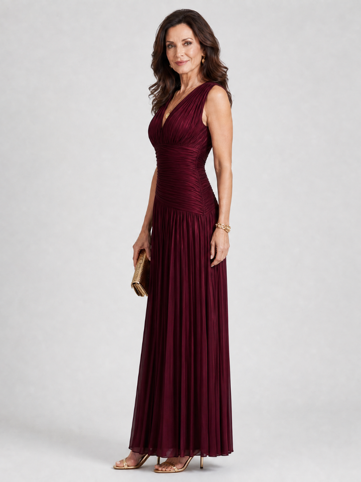 Lemar™ Robe midi plissée sans manches à col en V