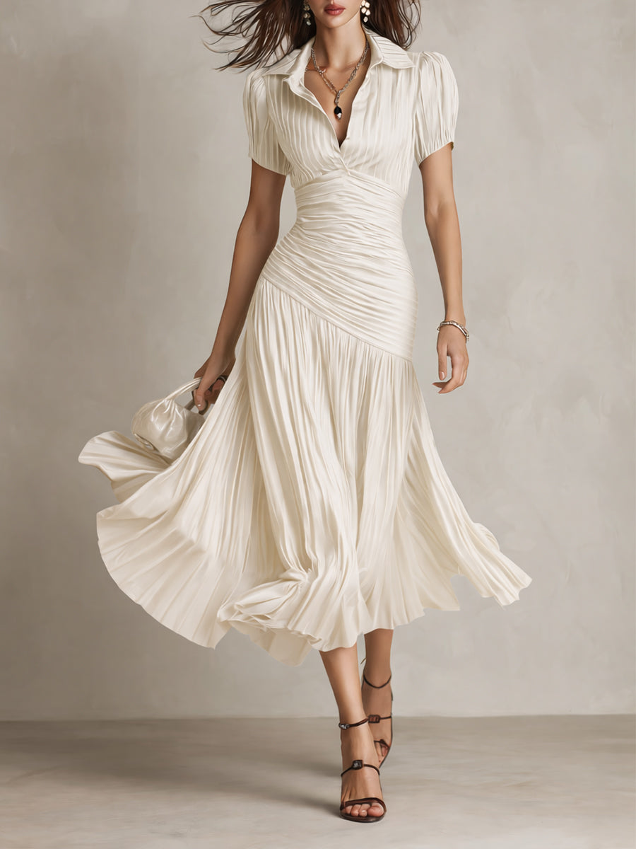 Adriana - Robe midi en satin à rayures rétro