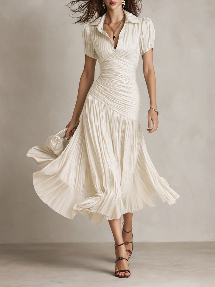 Adriana - Robe midi en satin à rayures rétro