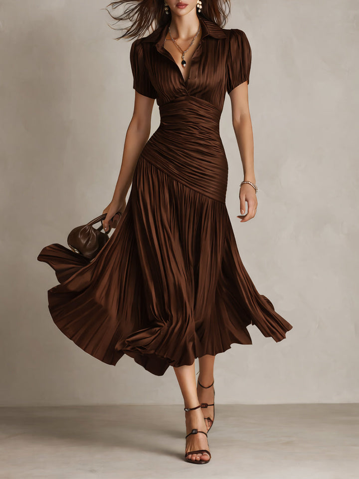 Adriana - Robe midi en satin à rayures rétro