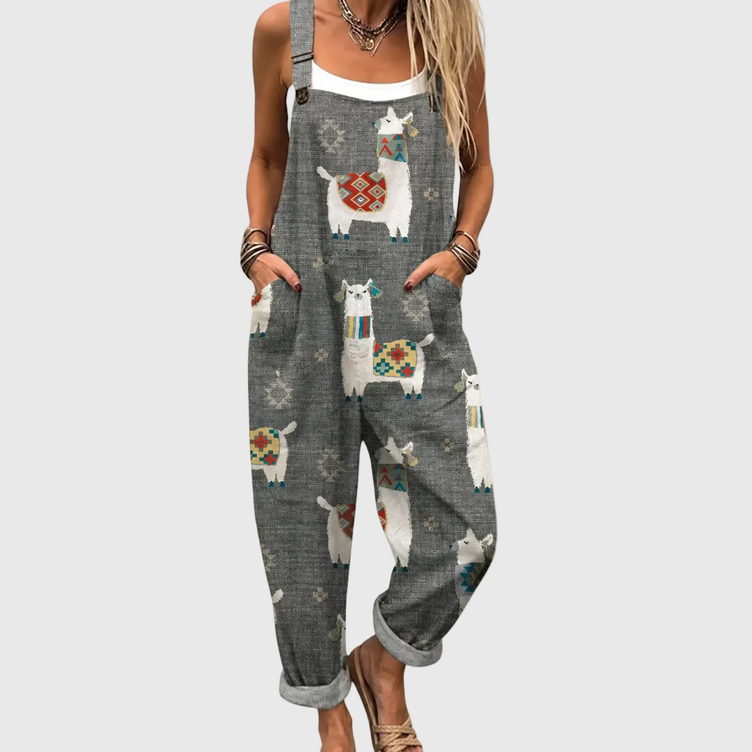 Combinaison souple grise à motif lamas