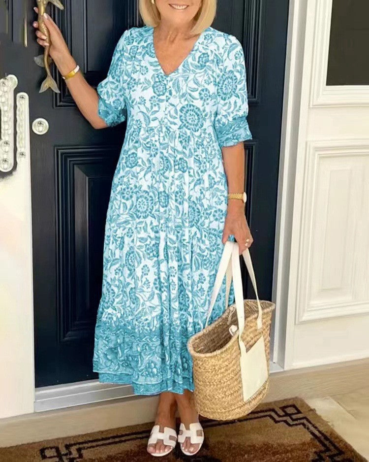 Keisha | Robe fleurie gracieuse à col en V