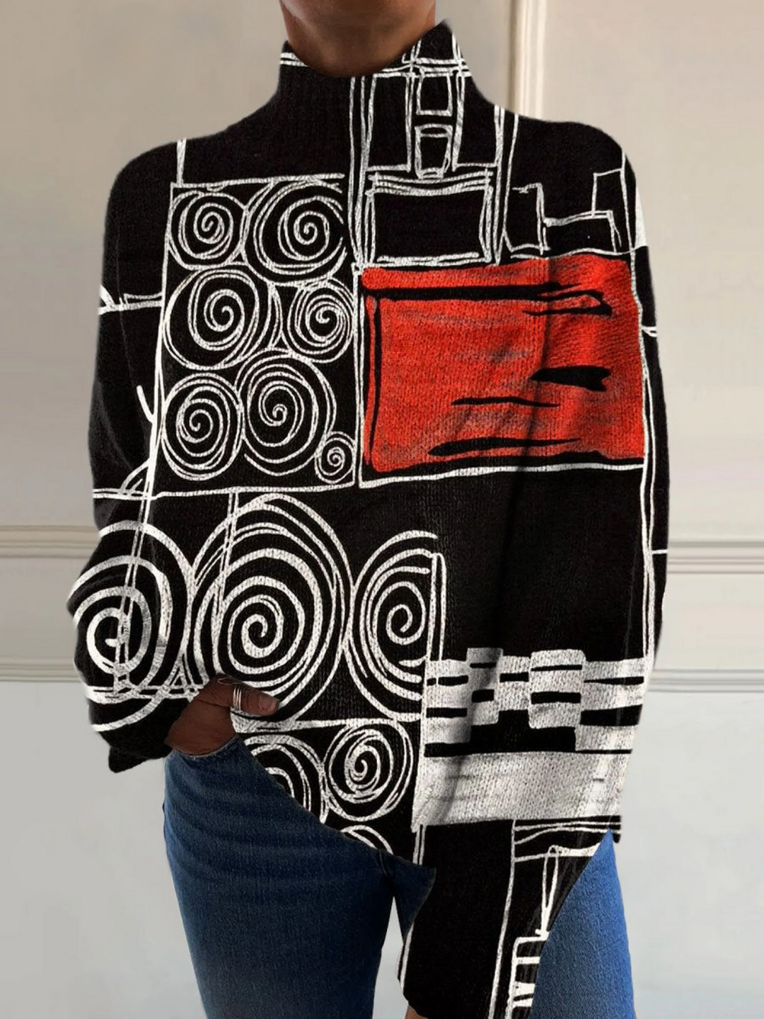 Selma | Pull à col montant à motif abstrait