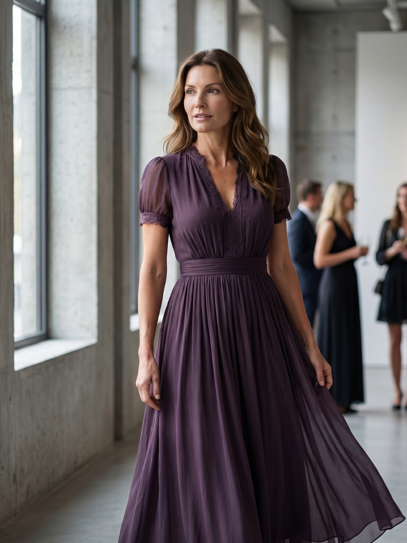Elia | Maxi Robe Taille Froncée Découpe Goutte d’Eau