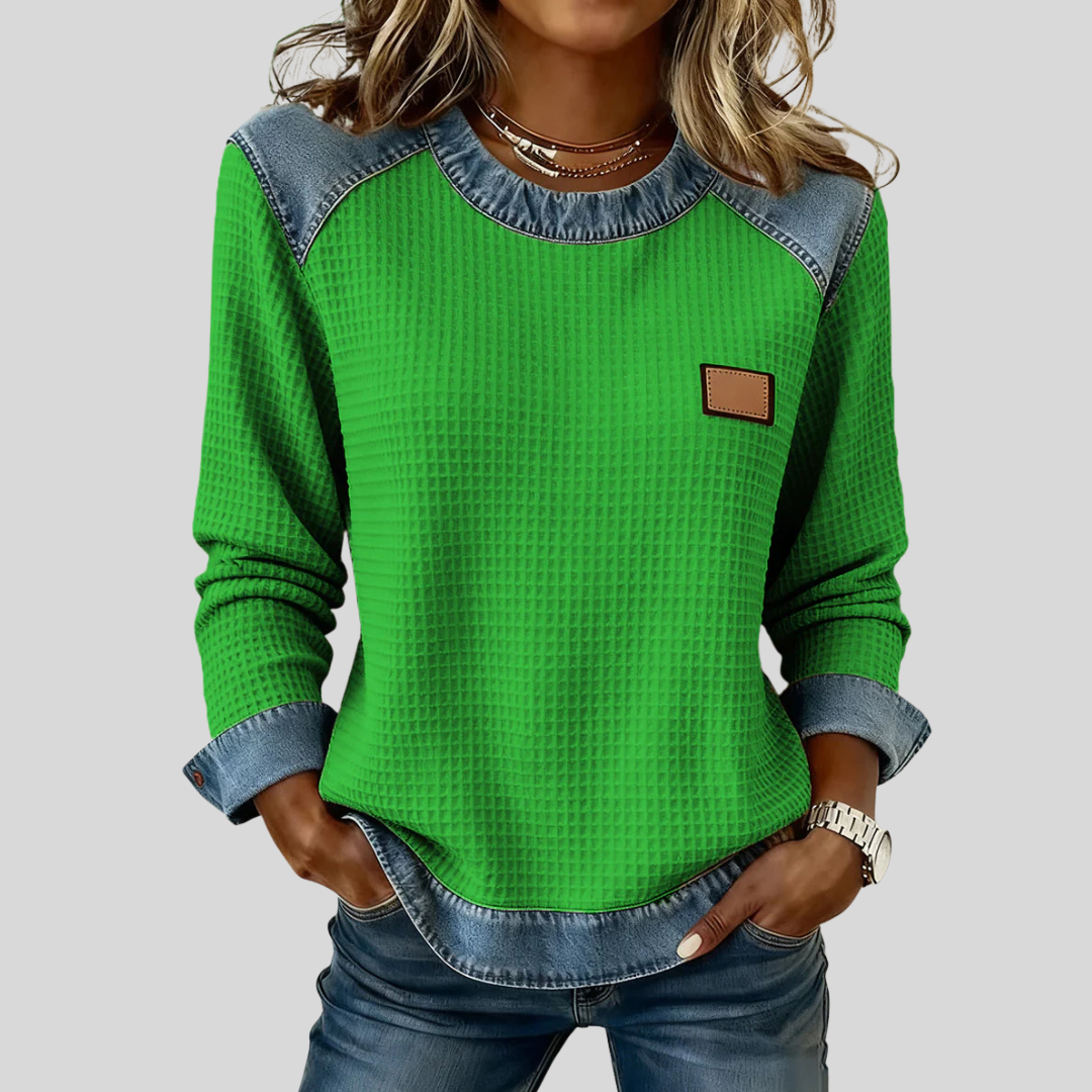 Amélie | Sweat Gaufré Effet Denim