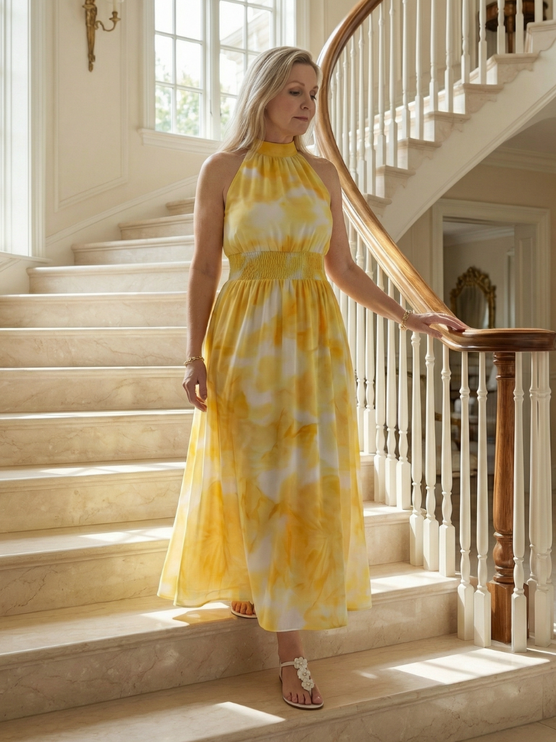Sylin™ Robe midi dos-nu froncée