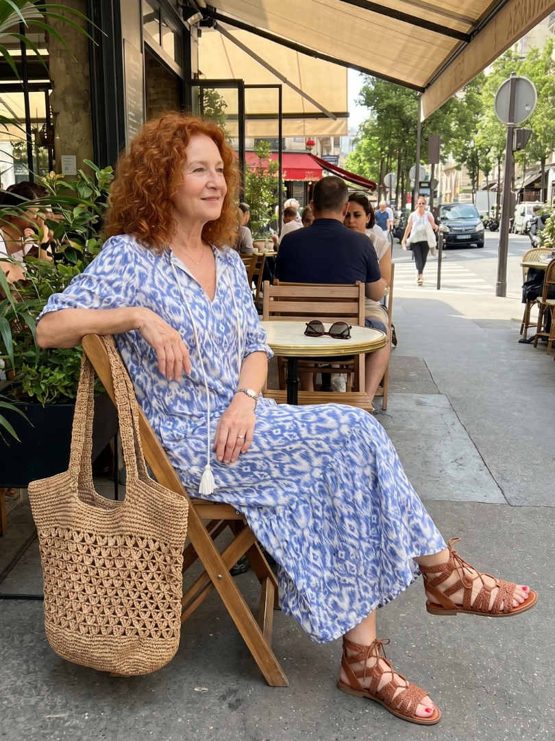 Ottoline | Robe midi imprimée à col noué à pompons