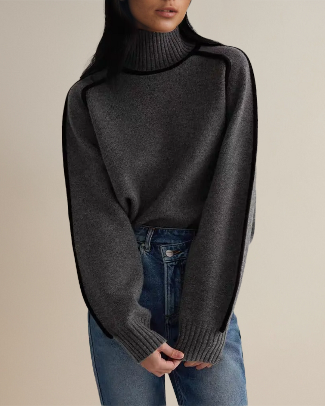 Aveline | Pull Col Roulé Bordé Contrasté