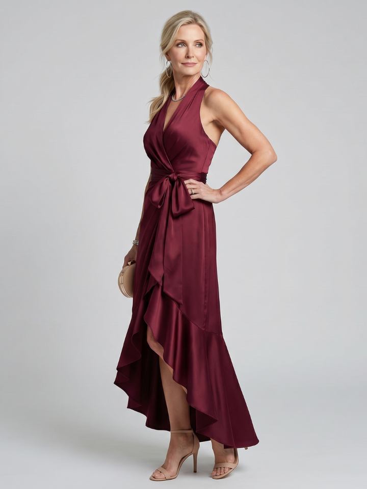 Honora | Robe Midi Portefeuille Dos-Nu Ourlet Asymétrique