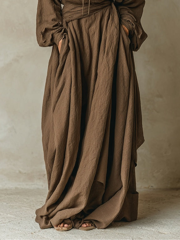 Robe longue ample marron à capuche