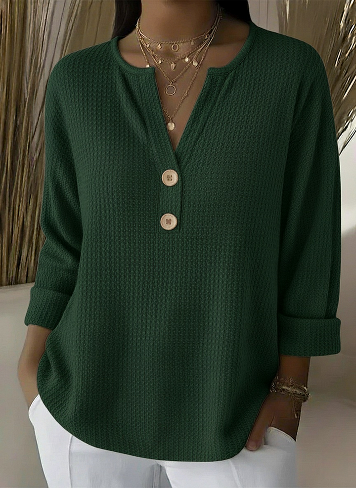 Lucie | T-shirt Henley à Texture Gaufrée avec Boutons