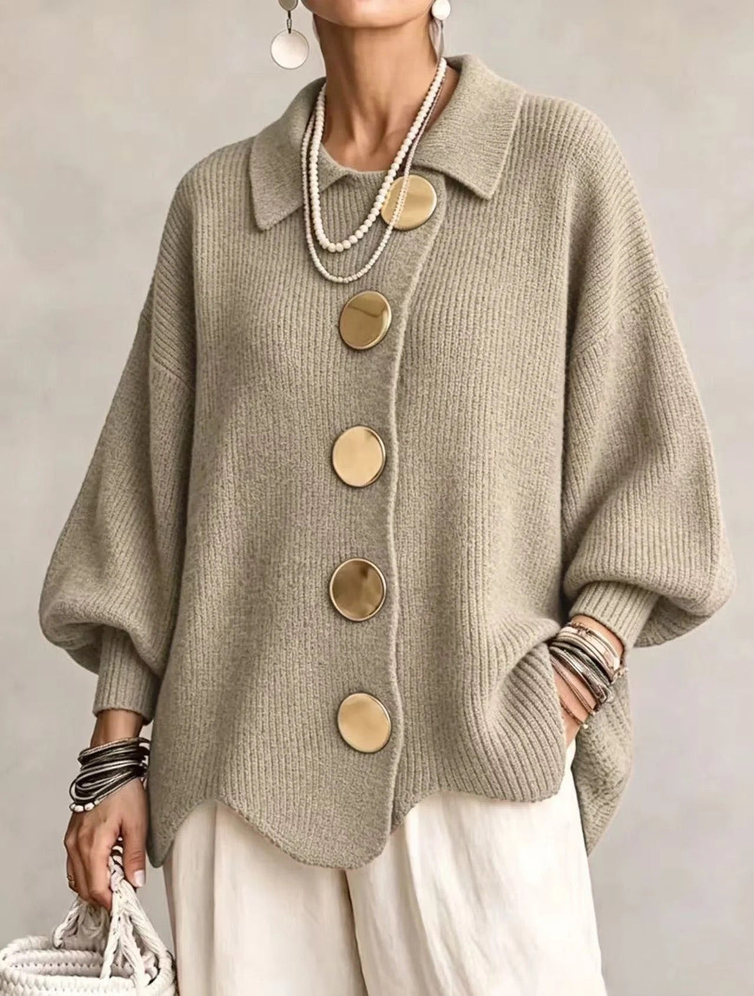 Cardigan oversize à col et boutons Karina